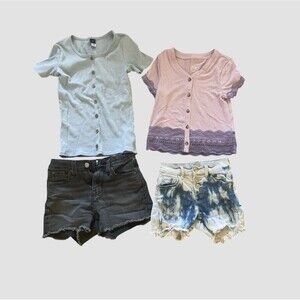 Girl clothes lot of 4 piece bundle medium 7/8 shorts and t-shirt tops EUC